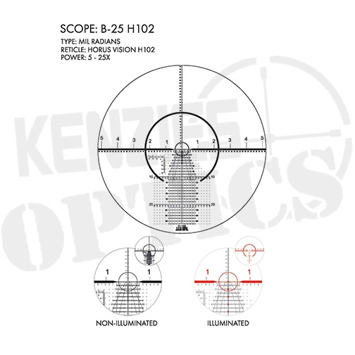 US Optics B-25 5-25x52mm Scope - FFP Horus Vision H102 Reticle 