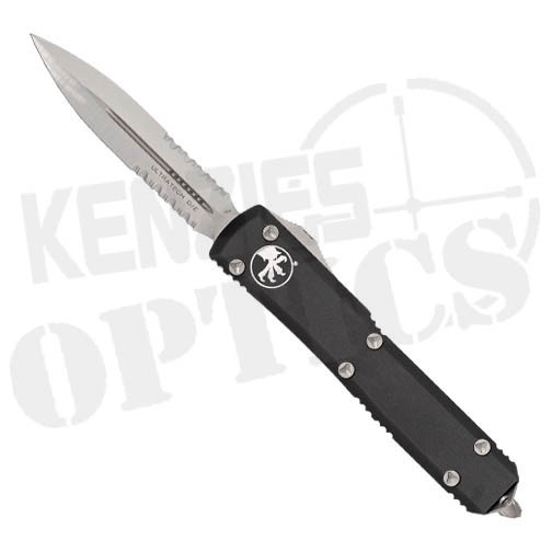 Microtech Ultratech D/E OTF Partially Serrated Automatic Black Knife - Satin
