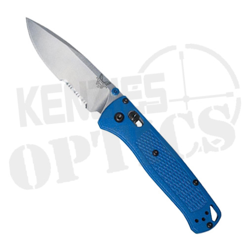Benchmade Bugout AXIS Lock Knife - Blue Handle and Partially Serrated Satin Blade