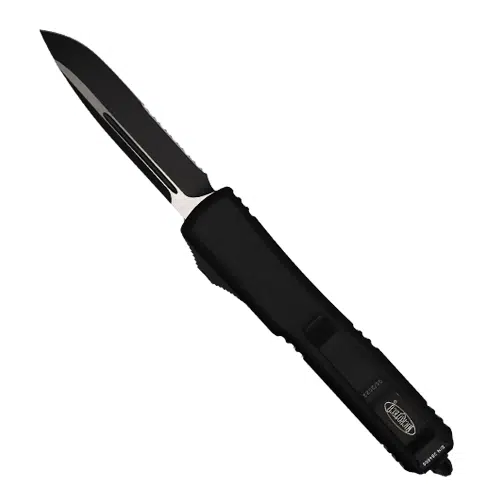 Microtech 121-2T Ultratech Tactical S/E Partial Serrated OTF Knife Black – Black