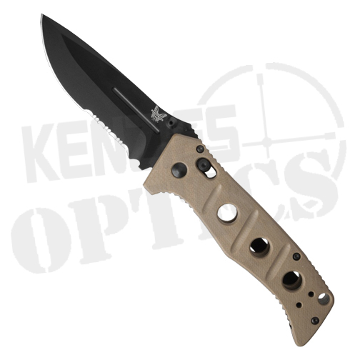 Benchmade Sibert Adamas Folding Knife - Black Partially Serrated Blade with Tan Handle