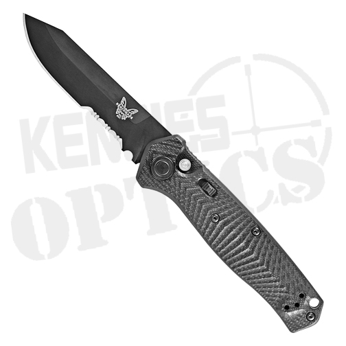 Benchmade Mediator Automatic Knife - Black Handle - Black Partially Serrated Blade