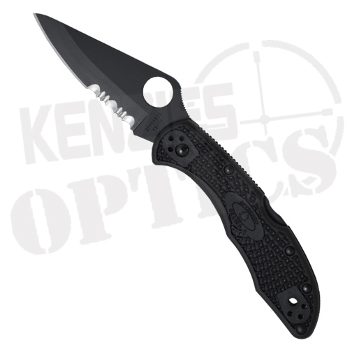 Spyderco Delica 4 Knife - Black Partially Serrated Blade with Black Handle