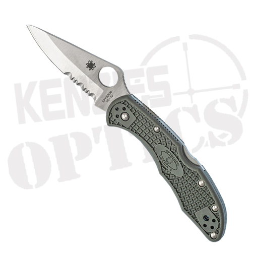 Spyderco Delica 4 Knife - Satin Partially Serrated Blade with Green Handle