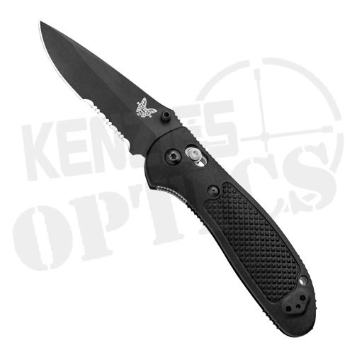 Benchmade Griptilian Knife - Black Handle - Black Partially Serrated Drop Point Blade