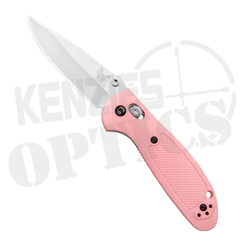 Benchmade Mini Griptilian Knife - Pink Handle - Satin Plain Drop Point Blade