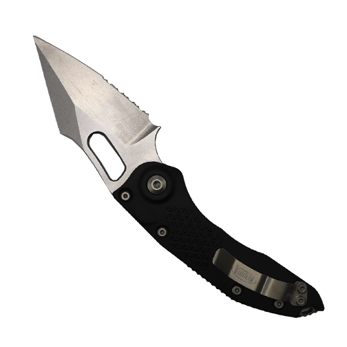 Microtech 169-11 Stitch Spear Point Partially Serrated Automatic Knife Black - Stonewash
