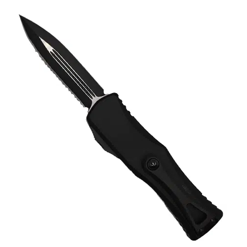 Microtech 702-3T Hera D/E Fully Serrated OTF Automatic Knife Black - Black