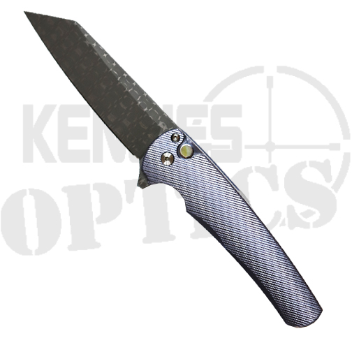 Pro-Tech Knives Malibu Titanium Custom Reverse Tanto Flipper Knife Blue - Damascus