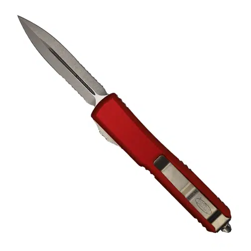 Microtech 122-11RD Ultratech D/E Partially Serrated OTF Automatic Knife Red – Stonewash