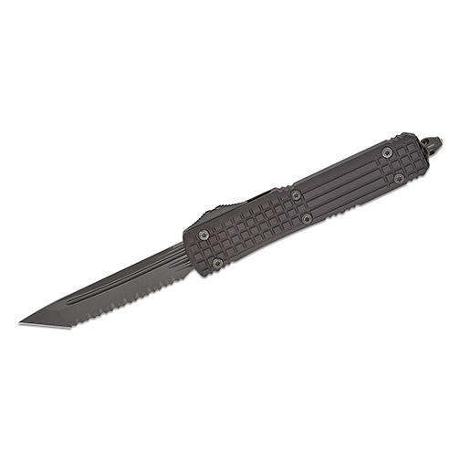 Microtech 123-3UT-DSH Ultratech Signature Series Fully Serrated T/E OTF Automatic Knife Black Frag - Black