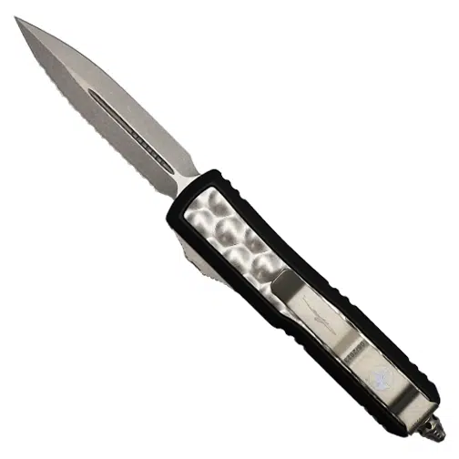 Microtech 126-12BIS Daytona Fully Serrated D/E OTF Automatic Knife Black & Bubble Titanium Inlay - Stonewash
