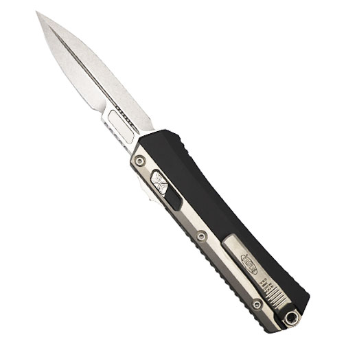 Microtech 184-10 Glykon D/E OTF Automatic Knife Black w/ Titanium Overlay - Stonewash
