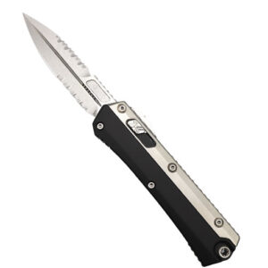 Microtech 184-12 Glykon Fully Serrated D/E OTF Automatic Knife Black w/ Titanium Overlay - Stonewash