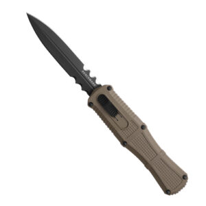 Benchmade 3370SGY-1 Claymore Partially Serrated D/E OTF Knife Ranger Green Grivory - Smoke Gray