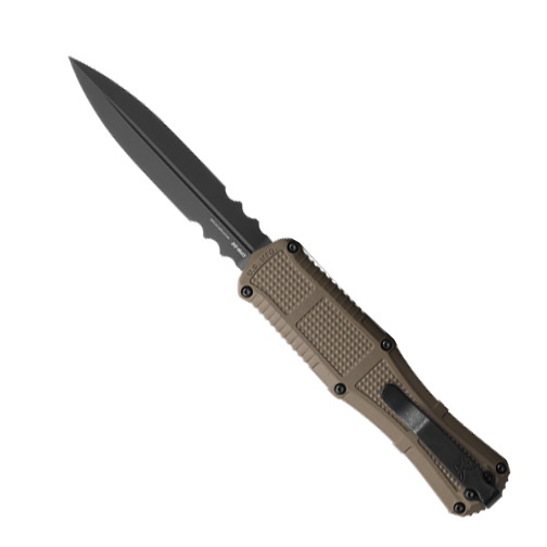 Benchmade 3370SGY-1 Claymore Partially Serrated D/E OTF Knife Ranger Green Grivory - Smoke Gray