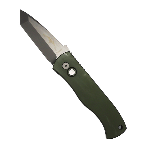 Pro-Tech Knives Shot Show 2024 Emerson CQC7 T/E Automatic Folding Knife Dark Green - Smoky Gray DLC