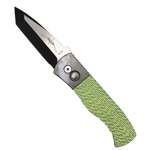 Pro-Tech Knives Custom Emerson CQC7 T/E Automatic Folding Knife Green & Blasted Jigged Titanium - Two Tone Black DLC