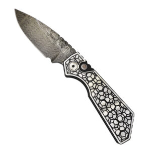 Pro-Tech Knives PT+ Custom S/E Automatic Folding Knife Gridlock Textured Two Tone DLC - Damascus