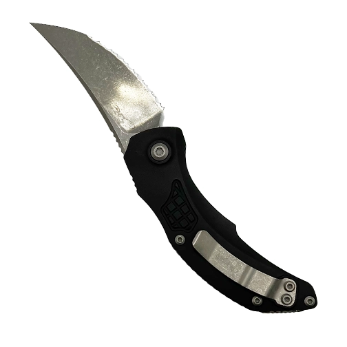 Microtech 268A-12AP Brachial Trailing Point Fully Serrated Automatic Knife Black - Apocalyptic