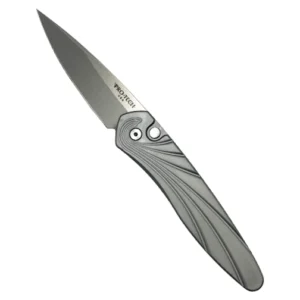 Pro-Tech Knives Newport Spear Point Automatic Folding Knife Grey Wave Pattern - Stonewash
