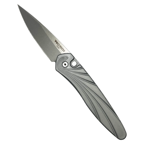 Pro-Tech Knives Newport Spear Point Automatic Folding Knife Grey Wave Pattern - Stonewash
