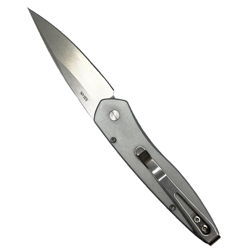Pro-Tech Knives Newport Spear Point Automatic Folding Knife Grey Wave Pattern - Stonewash