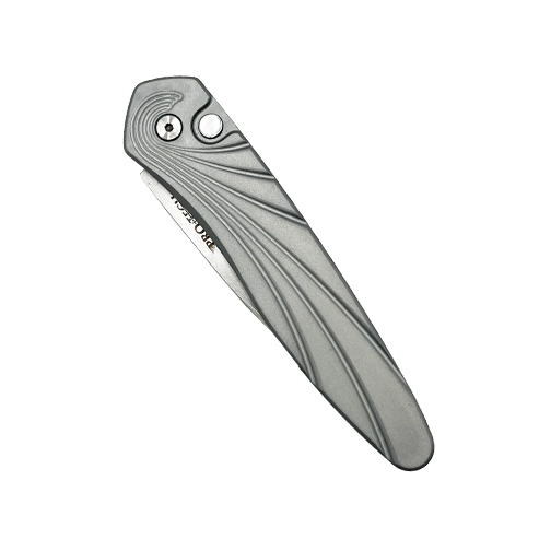 Pro-Tech Knives Newport Spear Point Automatic Folding Knife Grey Wave Pattern - Stonewash