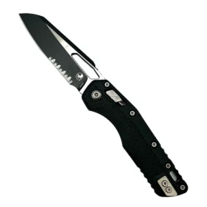 Microtech 210T-2PMBK MSI Sheepsfoot Partially Serrated Manual Folding Knife Tri-Grip Polymer Black - Black