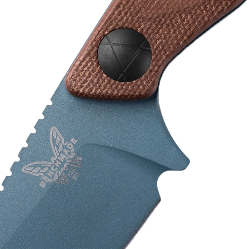 Benchmade 203BT-01 Dacian Spear Point Fixed Blade Knife Brown Canvas Micarta - Blue Cerakote