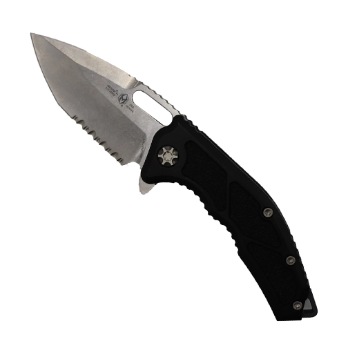 Heretic Knives Medusa T/E Partially Serrated Manual Folding Knife Black - Stonewash