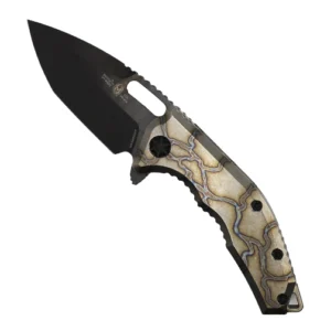 Heretic Knives Medusa T/E Manual Folding Knife Flamed Titanium Gray - Black