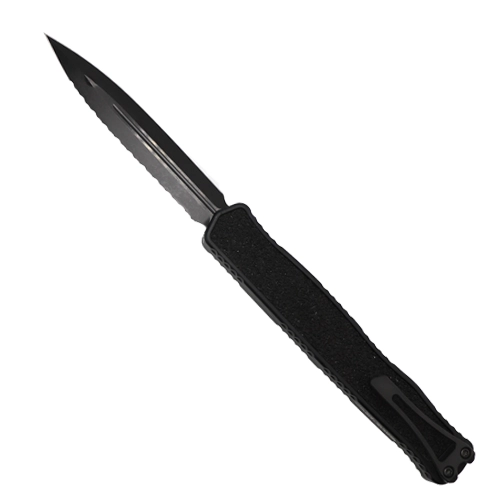 Heretic Knives Cleric II D/E Fully Serrated OTF Automatic Knife Black - Black DLC
