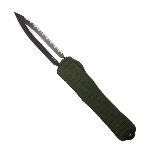 Heretic Knives Manticore X D/E Fully Serrated OTF Automatic Knife Green - Two Tone