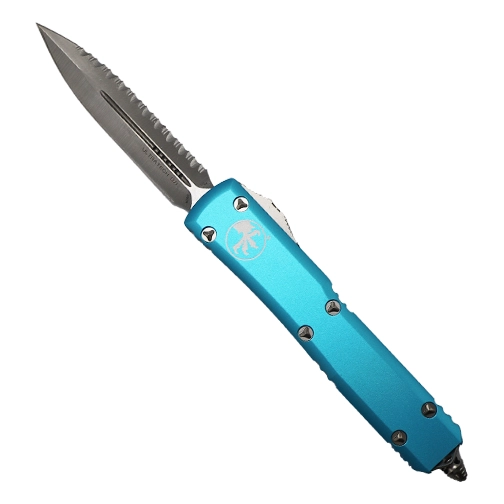 Microtech 122-6TQ Ultratech D/E Fully Serrated OTF Automatic Knife Turquoise - Satin