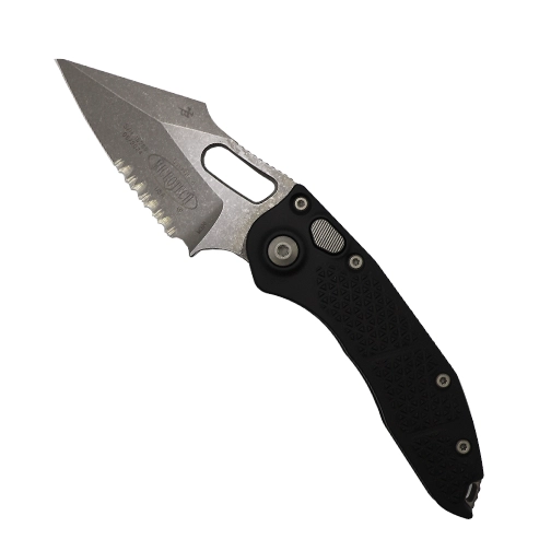 Microtech 169-11AP Stitch Spear Point Partially Serrated Automatic Knife Black - Apocalyptic