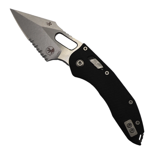 Microtech 169RL-11FLGTBK Stitch Wharncliffe Partially Serrated RAM-LOK Manual Folding Knife Fluted Black G10 - Stonewash