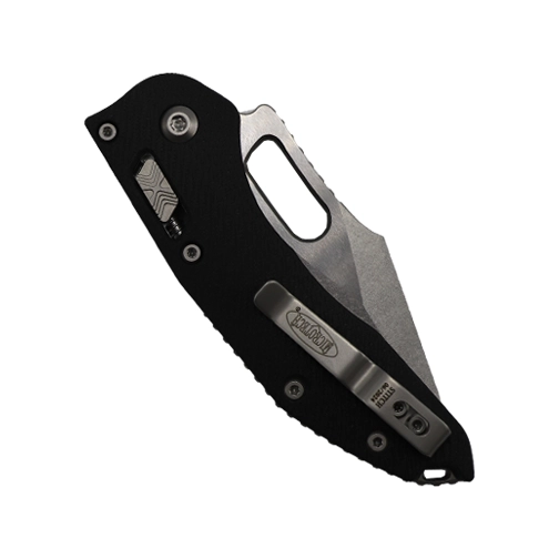 Microtech 169RL-11FLGTBK Stitch Wharncliffe Partially Serrated RAM-LOK Manual Folding Knife Fluted Black G10 - Stonewash