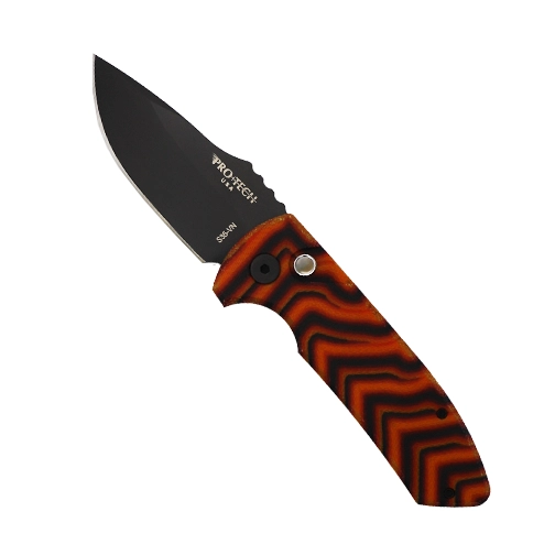 Pro-Tech Knives SBR Micarta Custom S/E Automatic Folding Knife Orange Chevron - Black