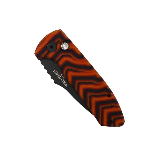 Pro-Tech Knives SBR Micarta Custom S/E Automatic Folding Knife Orange Chevron - Black
