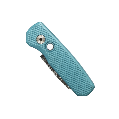 Pro-Tech Knives Runt 5 Reverse Tanto Automatic Folding Knife Textured Blue - Damascus