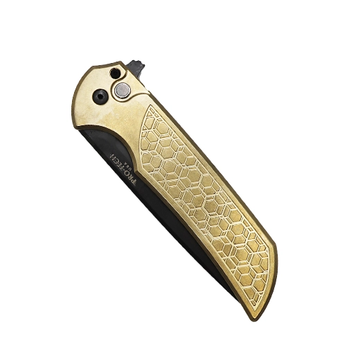 Pro-Tech Knives Mordax S/E Button Lock Folding Knife Stonewash Bronze Aluminum - Black