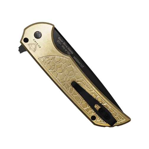 Pro-Tech Knives Mordax S/E Button Lock Folding Knife Stonewash Bronze Aluminum - Black