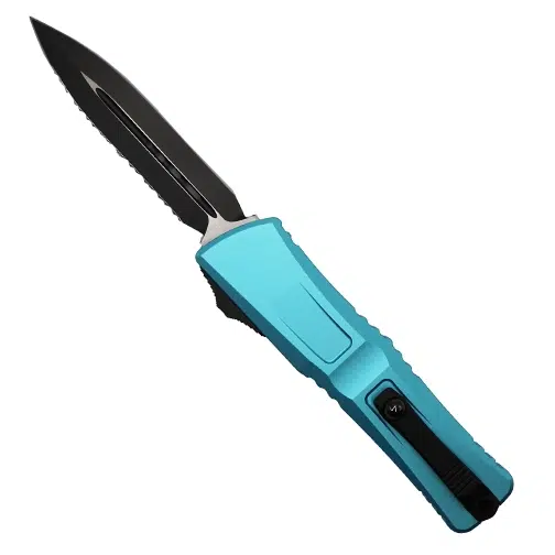 Microtech 1142-3TQ Combat Troodon Gen III Fully Serrated D/E OTF Automatic Knife Turquoise - Black