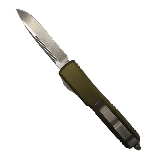 Microtech 121-11APOD Ultratech Partially Serrated S/E OTF Automatic Knife OD Green - Apocalyptic