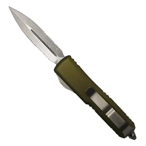 Microtech 232-11OD UTX-85 Partially Serrated D/E OTF Automatic Knife OD Green - Stonewash