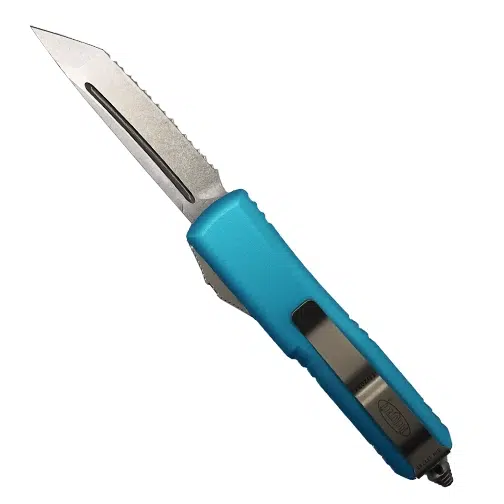 Microtech 233-12TQ UTX-85 Fully Serrated T/E OTF Automatic Knife Turquoise - Stonewash