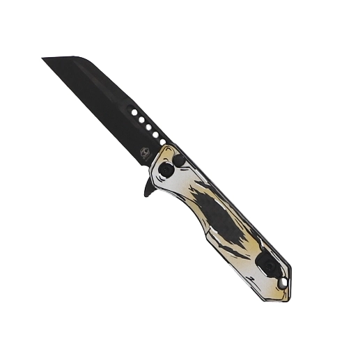 Heretic Knives Jinn Gold and Silver Carbon Fiber Manual Folding Knife – DLC Black