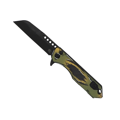 Heretic Knives Jinn Green and Gold Carbon Fiber Manual Folding Knife – DLC Black