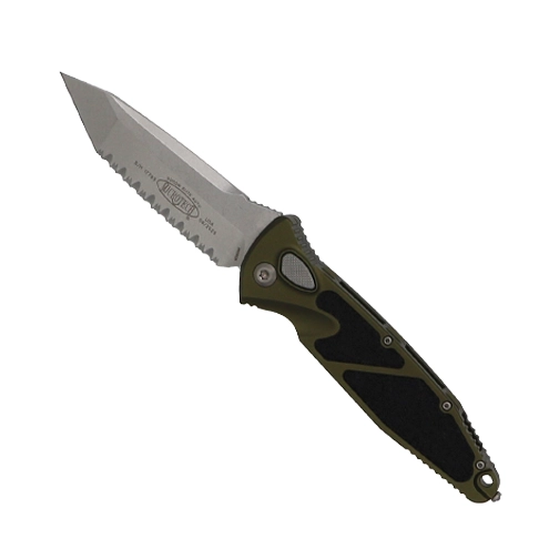 Microtech 161A-12OD Socom Elite S/E Automatic Fully Serrated Folding Knife OD Green – Stonewash